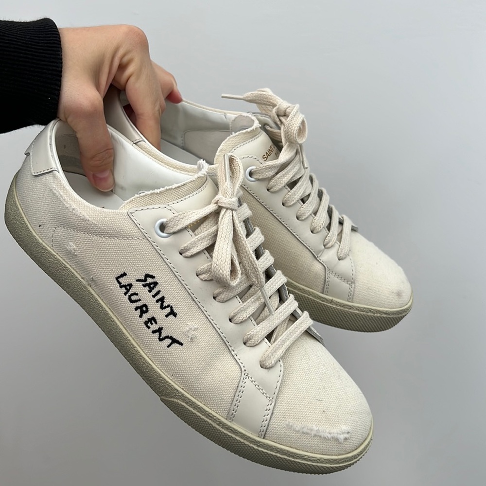 Saint Laurent off white distressed sneakers